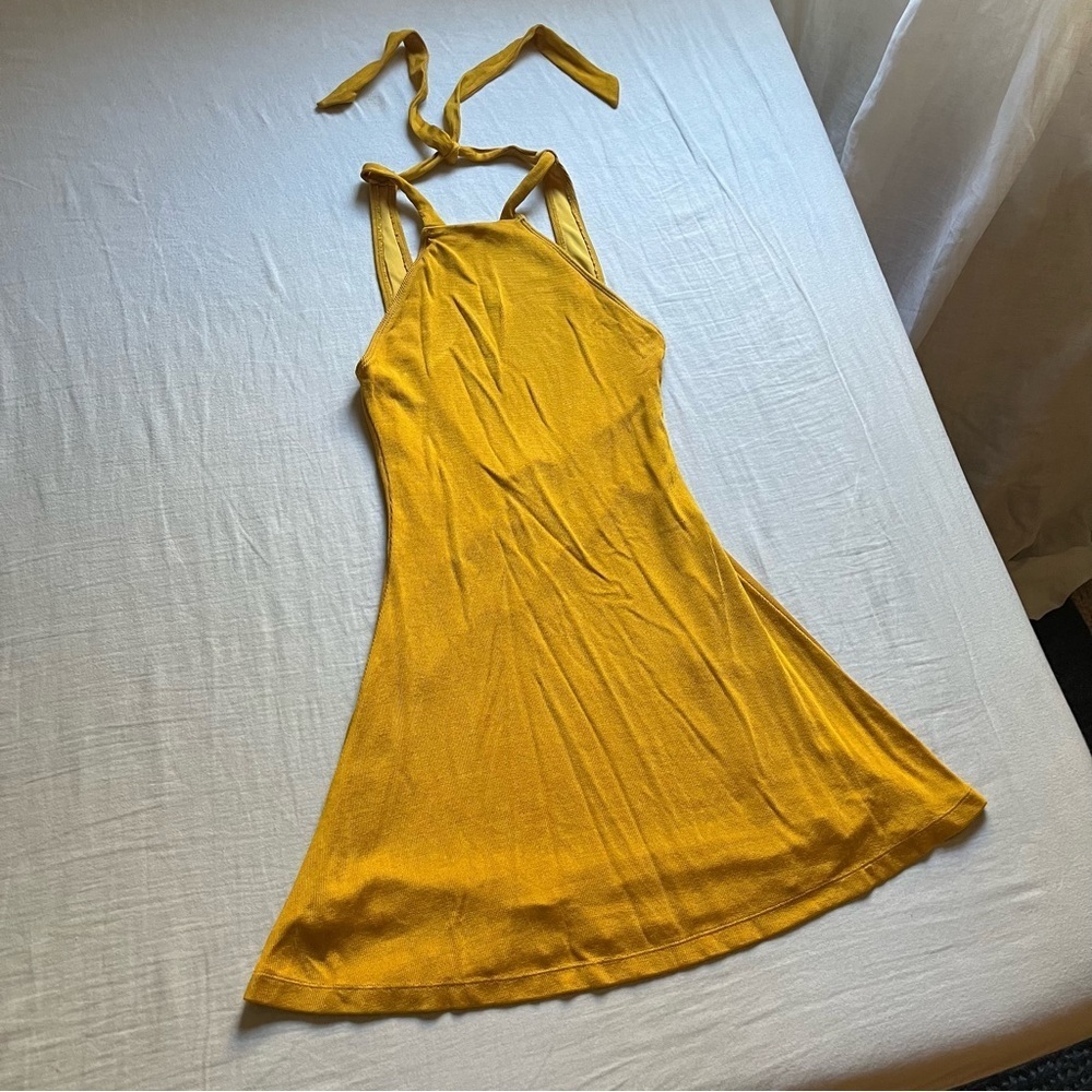 H:ours gold mustard yellow rib knit sleeveless mini dress
